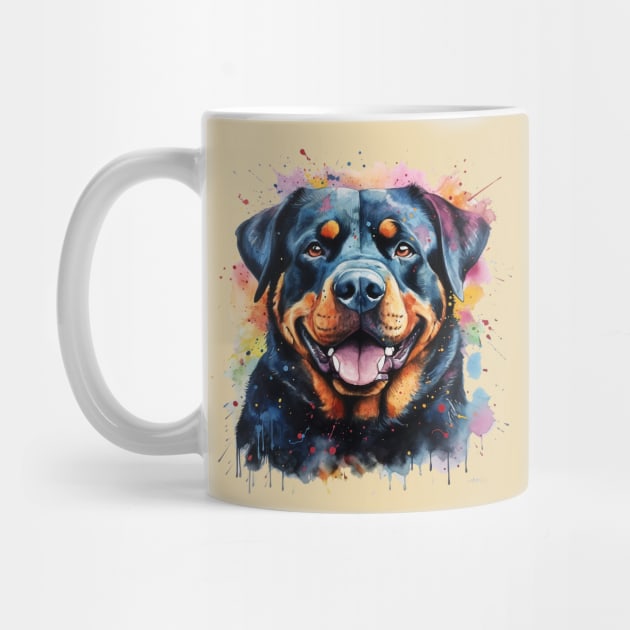 Rottie Rottweiler Bright Watercolor Painting by nonbeenarydesigns